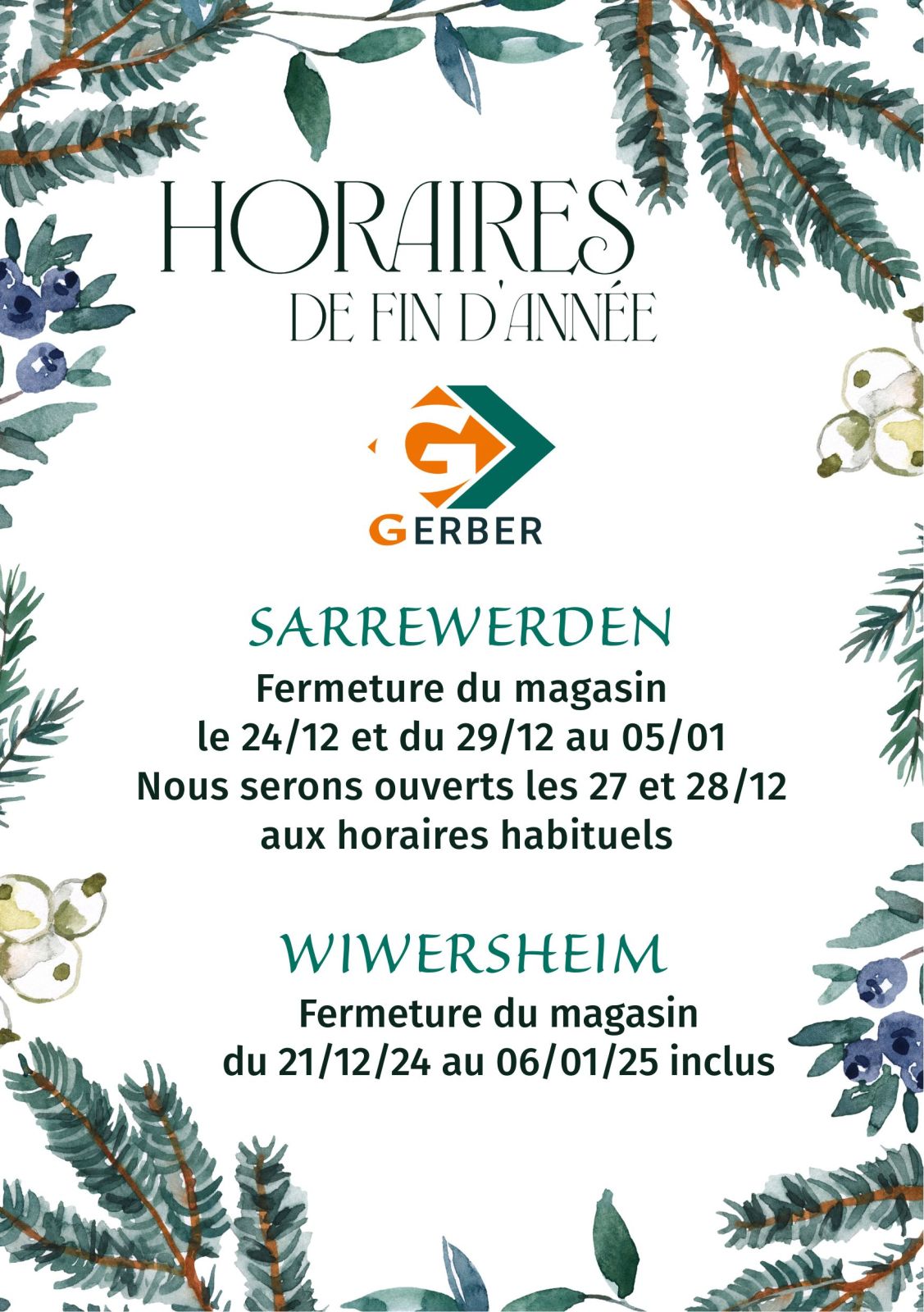 HORAIRES DE FIN D'ANNÉE HORAIRES DE FIN D'ANNÉE