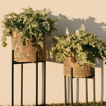 Porte plantes rotin/métal (65cm)