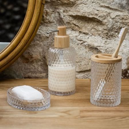 Distributeur de savon en verre et bois Distributeur de savon en verre et bois