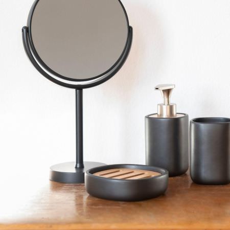 Porte savon en céramique noir et bois d'acacia