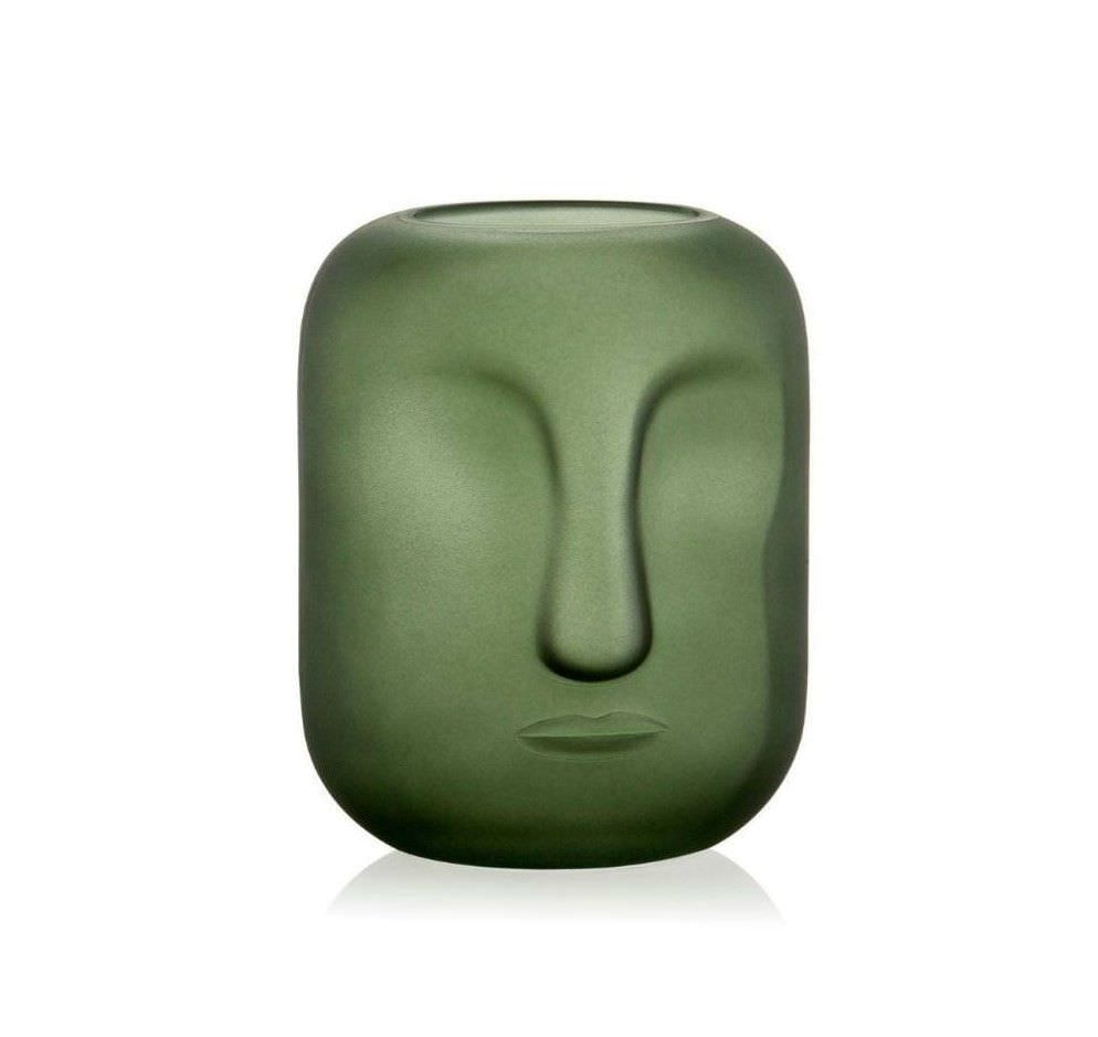 Vase visage en verre vert