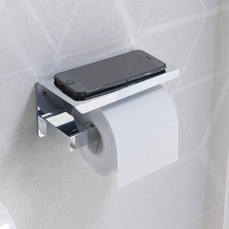 Porte rouleau avec tablette - Chrome Porte rouleau avec tablette - Chrome