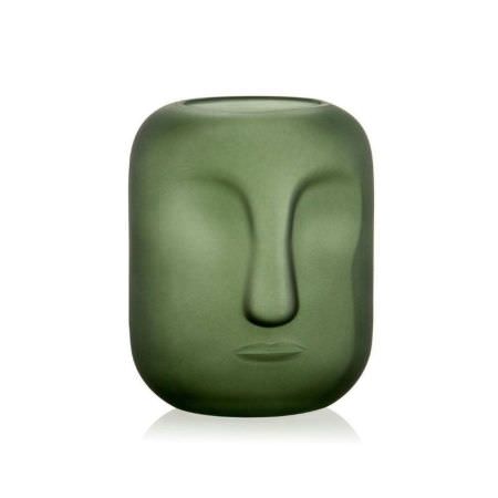 Vase visage en verre vert