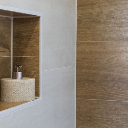 Salle de bain bois et beige