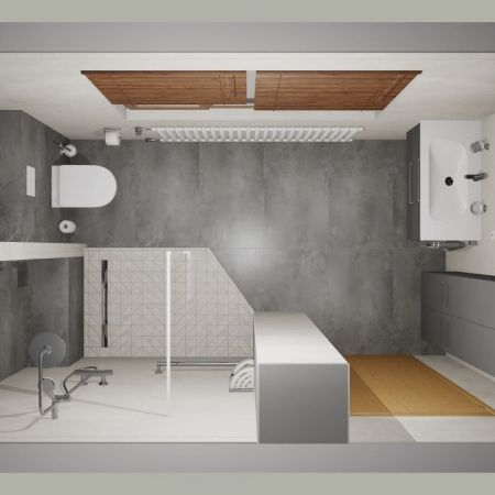 Rénovation de salle de bain moderne avec douche italienne et mobilier suspendu