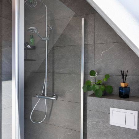 Rénovation salle d’eau moderne à Dossenheim | Douche 90x160 & Carrelage effet pierre