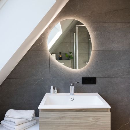 Rénovation salle d’eau moderne à Dossenheim | Douche 90x160 & Carrelage effet pierre